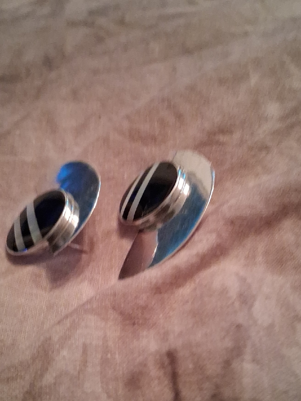 Art Deco SterligSilverBlack Ornx & Mother Of Pearl Striped Stud Earrings